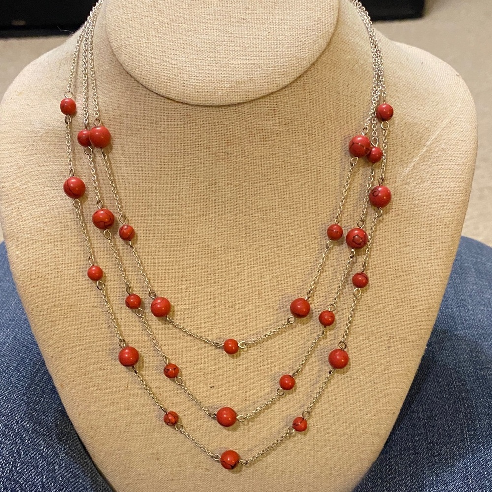 Chaps Red Beaded Multi-Strand Necklace